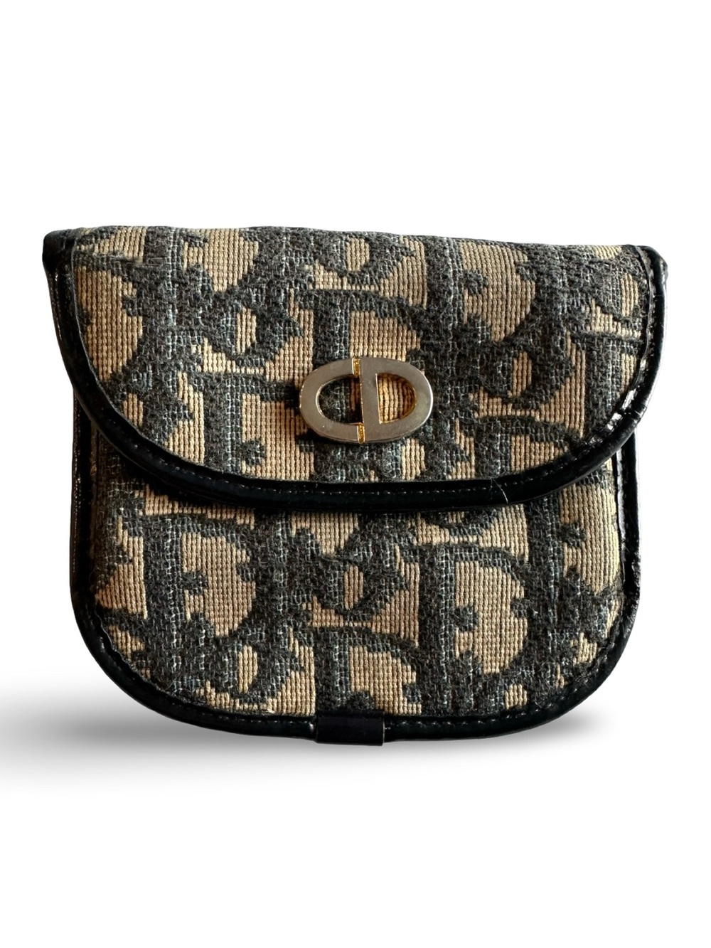 Dior Monogram Small Saddle Wallet in Beige and blue with Gold CD Clasp